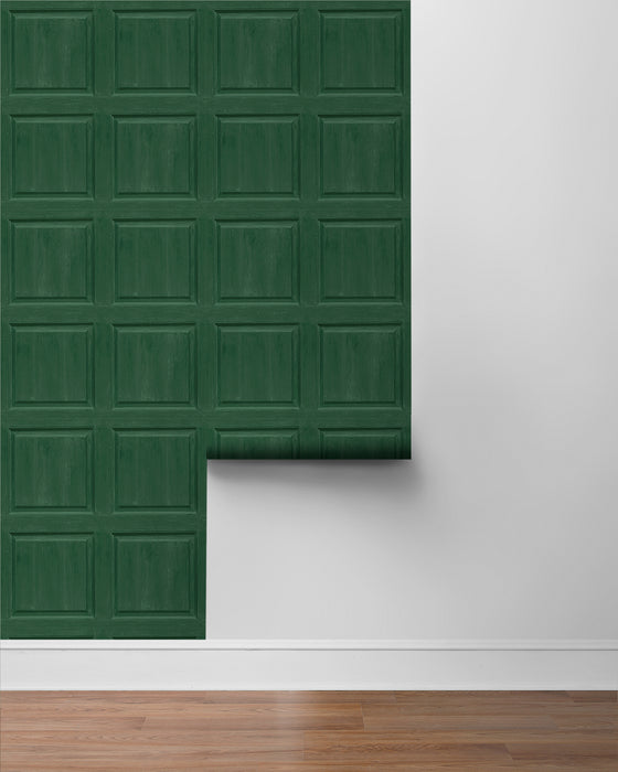 Seabrook Designs Washed Faux Panel Emerald Green Wallpaper AS20304