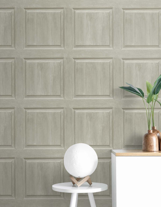 Seabrook Designs Washed Faux Panel Warm Pewter Wallpaper AS20305