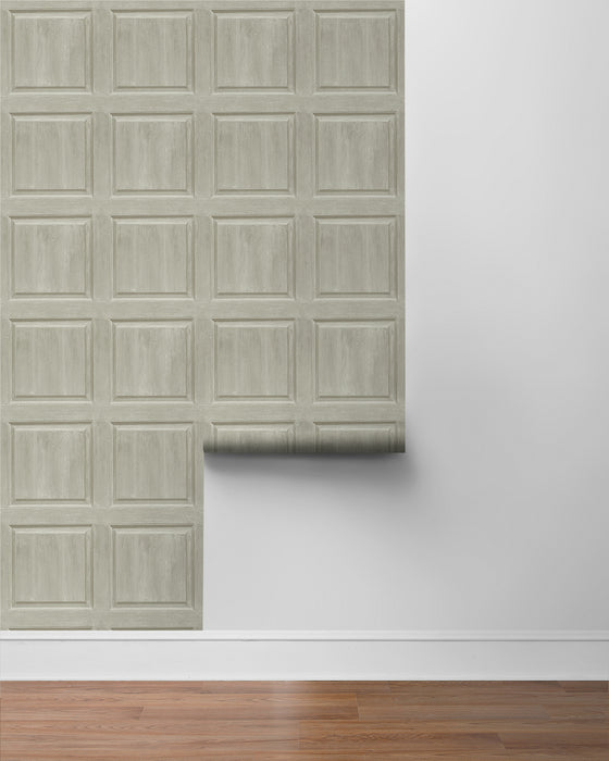 Seabrook Designs Washed Faux Panel Warm Pewter Wallpaper AS20305