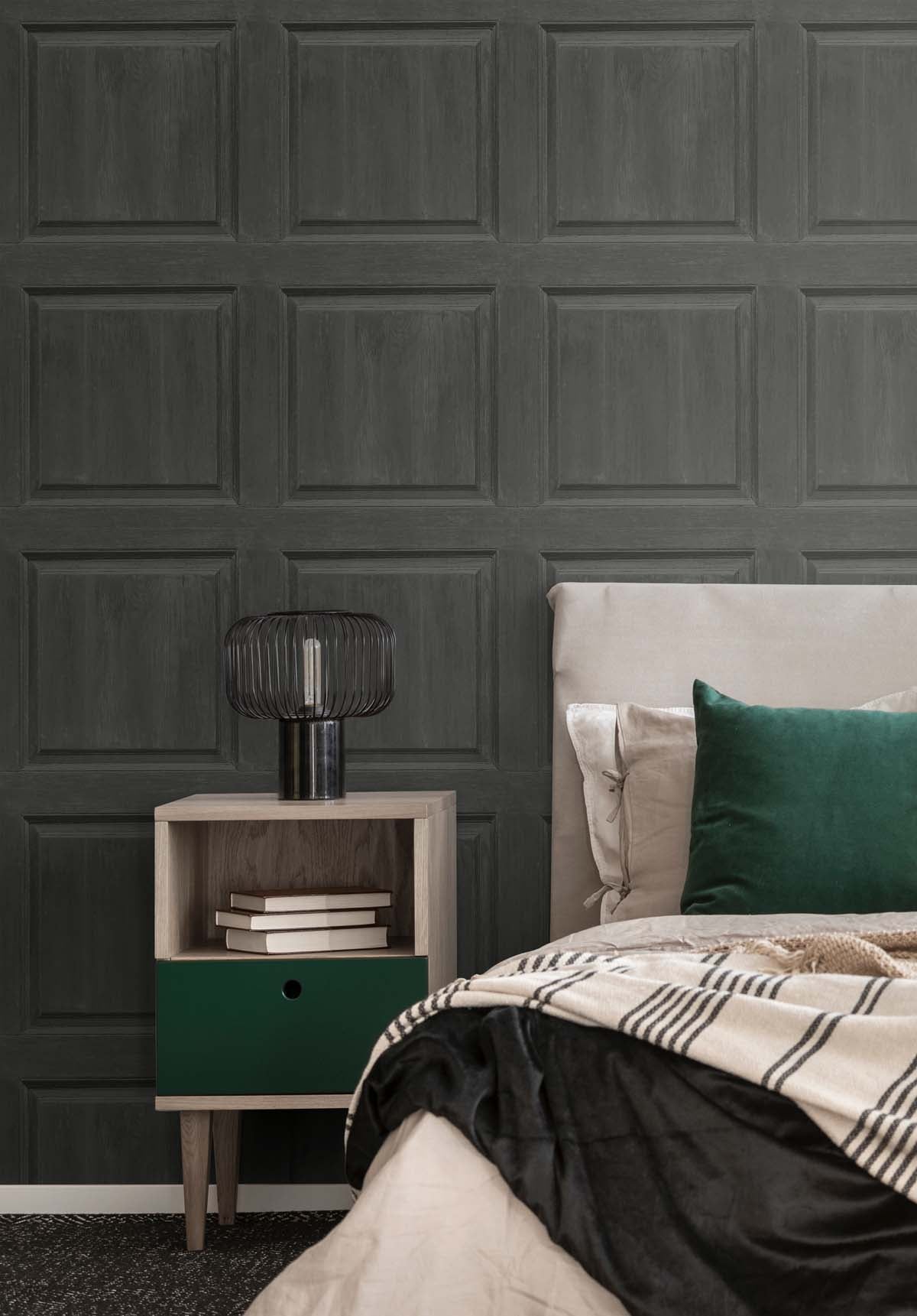 Seabrook Designs Washed Faux Panel Charcoal Wallpaper AS20308