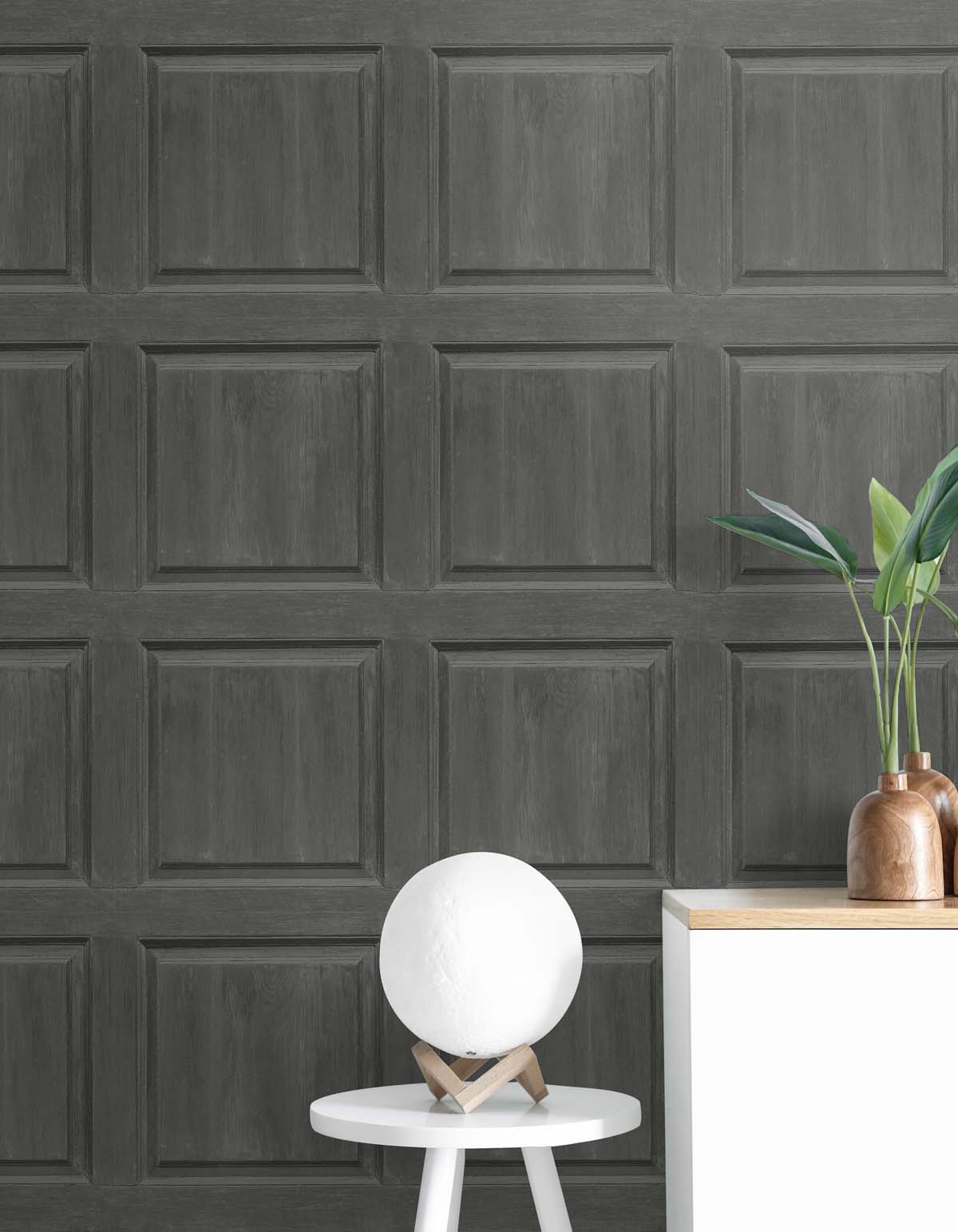 Seabrook Designs Washed Faux Panel Charcoal Wallpaper AS20308