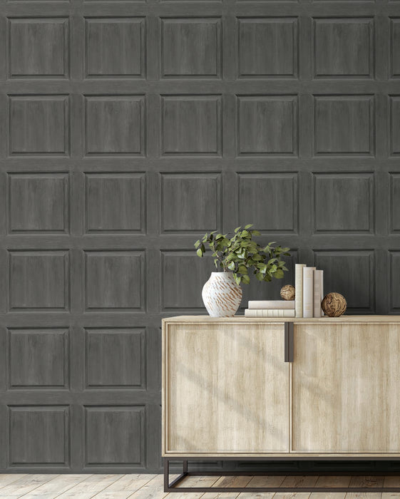 Seabrook Designs Washed Faux Panel Charcoal Wallpaper AS20308