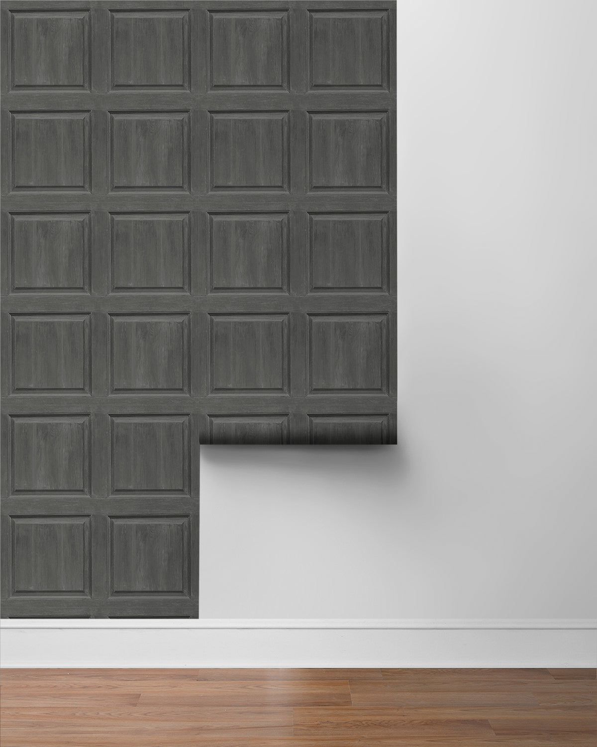 Seabrook Designs Washed Faux Panel Charcoal Wallpaper AS20308