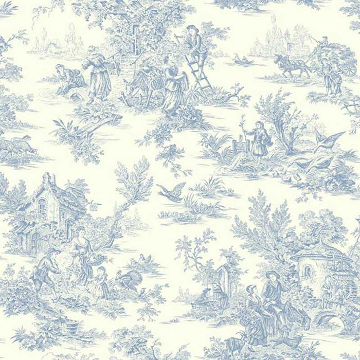 York Champagne Toile Blue/White Wallpaper AT4229