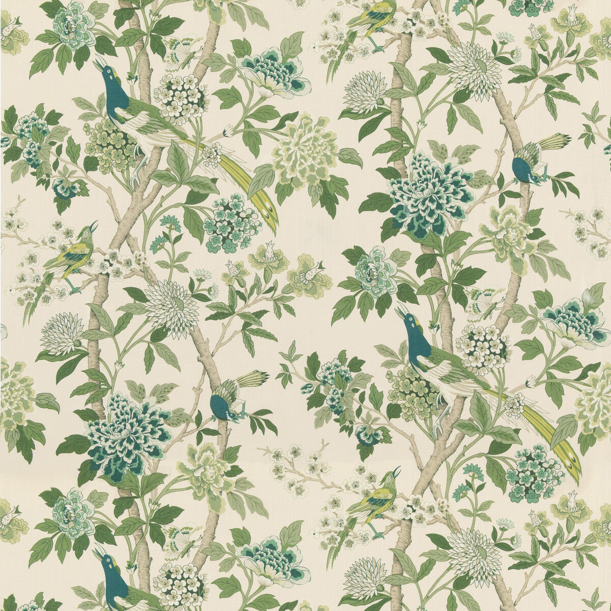 GP & J Baker Hydrangea Bird (Archive) Green Fabric BP10851.2.0