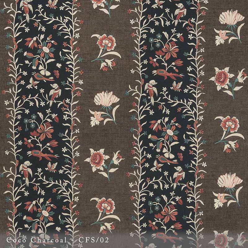 Lisa Fine Calico Floral Stripe Coco Charcoal Fabric CFS-02