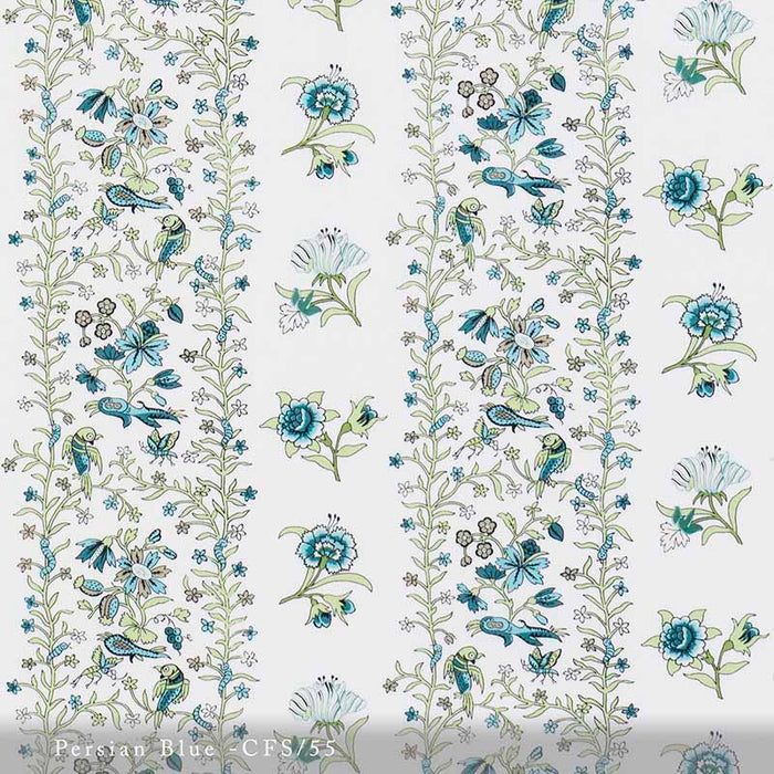 Lisa Fine Calico Floral Stripe Persian Blue Fabric CFS-55