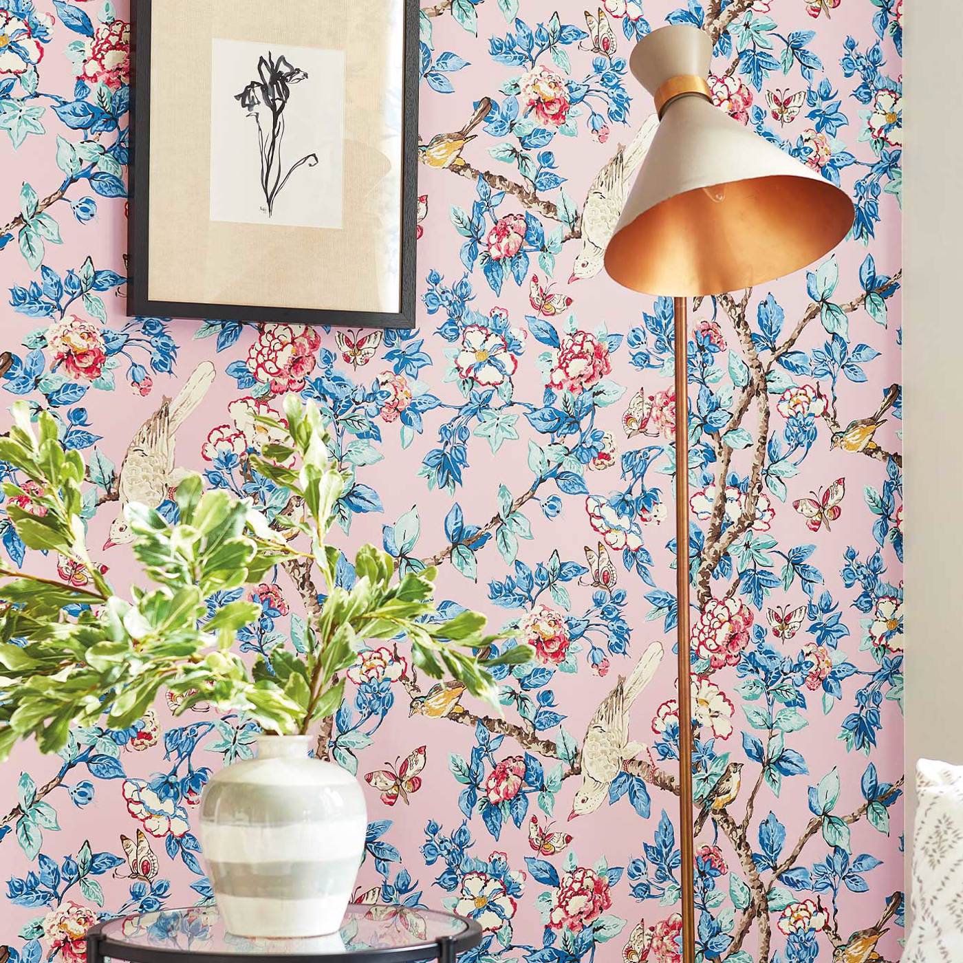 Sanderson Caverley Indigo Blue/Rowan Berry 217037 Wallpaper DOSW217037