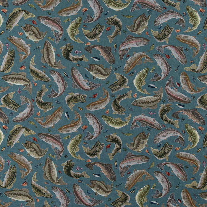 Charlotte Fishing Aqua Fabric Sample D2679