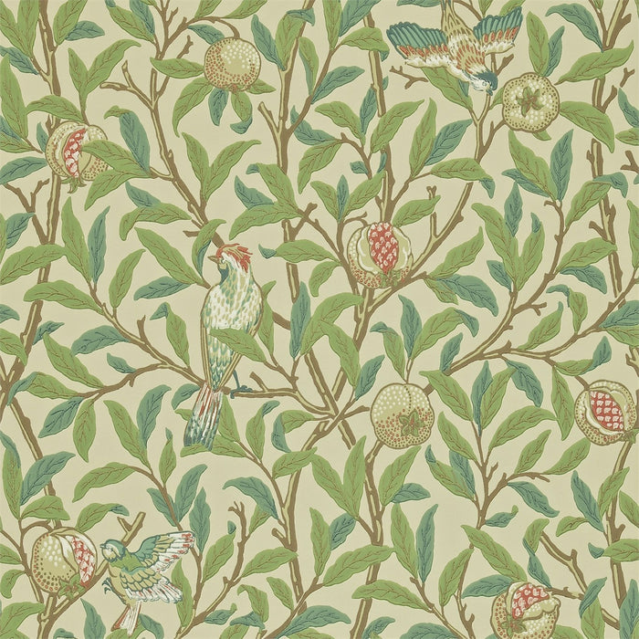 Morris & Co Bird & Pomegranate Bayleaf/Cream 212539 Wallpaper DARW212539