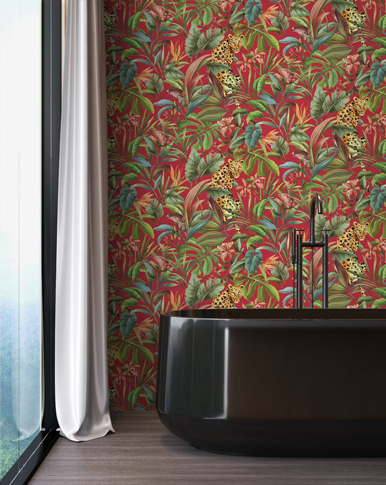 Daisy Bennett Tropical Leopard Red Peel & Stick Wallpaper DB20101