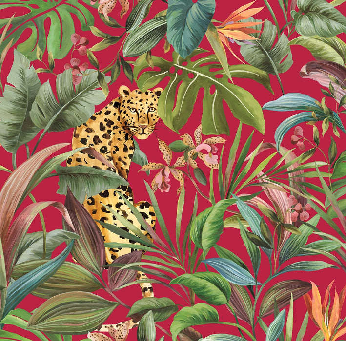 Daisy Bennett Tropical Leopard Red Peel & Stick Wallpaper DB20101