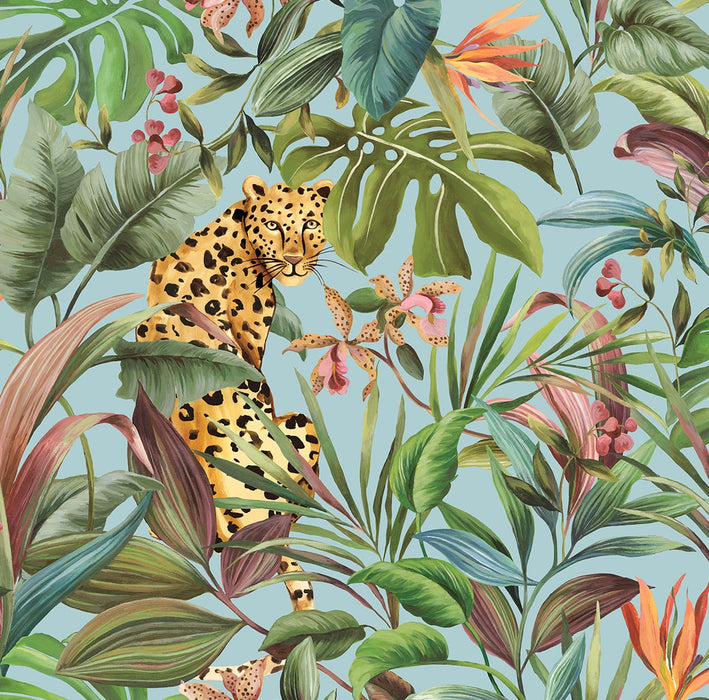 Daisy Bennett Tropical Leopard Sky Blue Peel & Stick Wallpaper DB20102