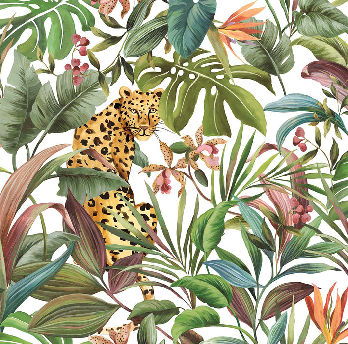 Daisy Bennett Tropical Leopard White Peel & Stick Wallpaper DB20105