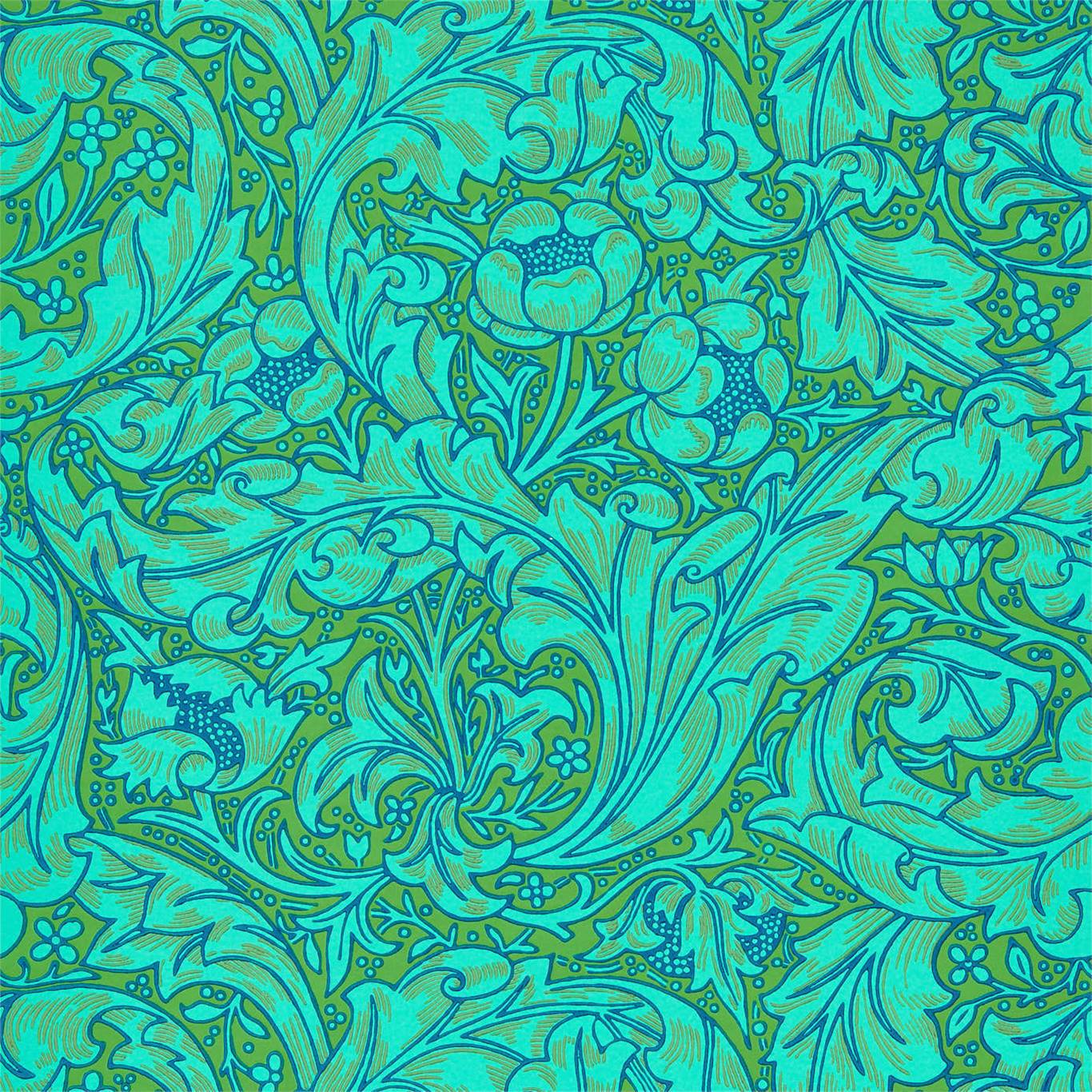 Morris & Co Bachelors Button Olive/Turquoise 216959 Wallpaper DBPW216959