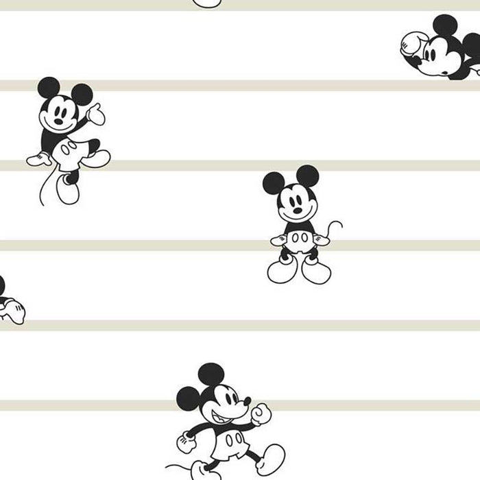 York Disney Mickey Mouse Stripe Black/White/Cream Wallpaper DI0932