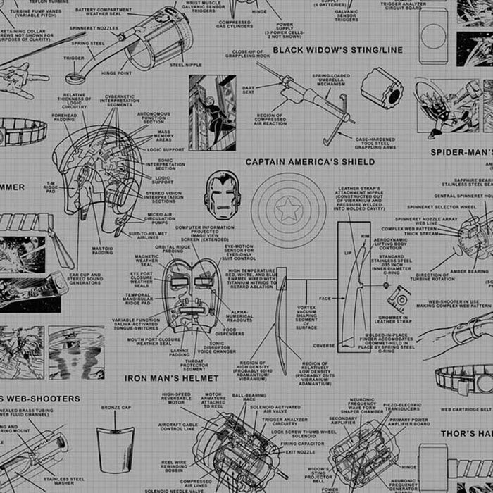 York Marvels Heroes Schematics Gray/Black Wallpaper DI0936