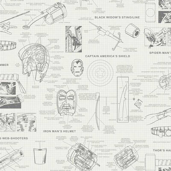 York Marvels Heroes Schematics Cream Wallpaper DI0937