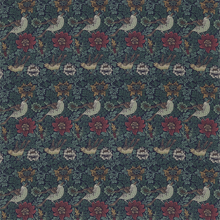 Morris & Co Bird & Anemone Indigo BD201 Fabric DJA1BD201