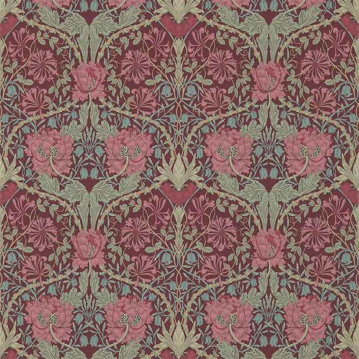 Morris & Co Honeysuckle & Tulip Burgundy/Sage 214703 Wallpaper DM3W214703