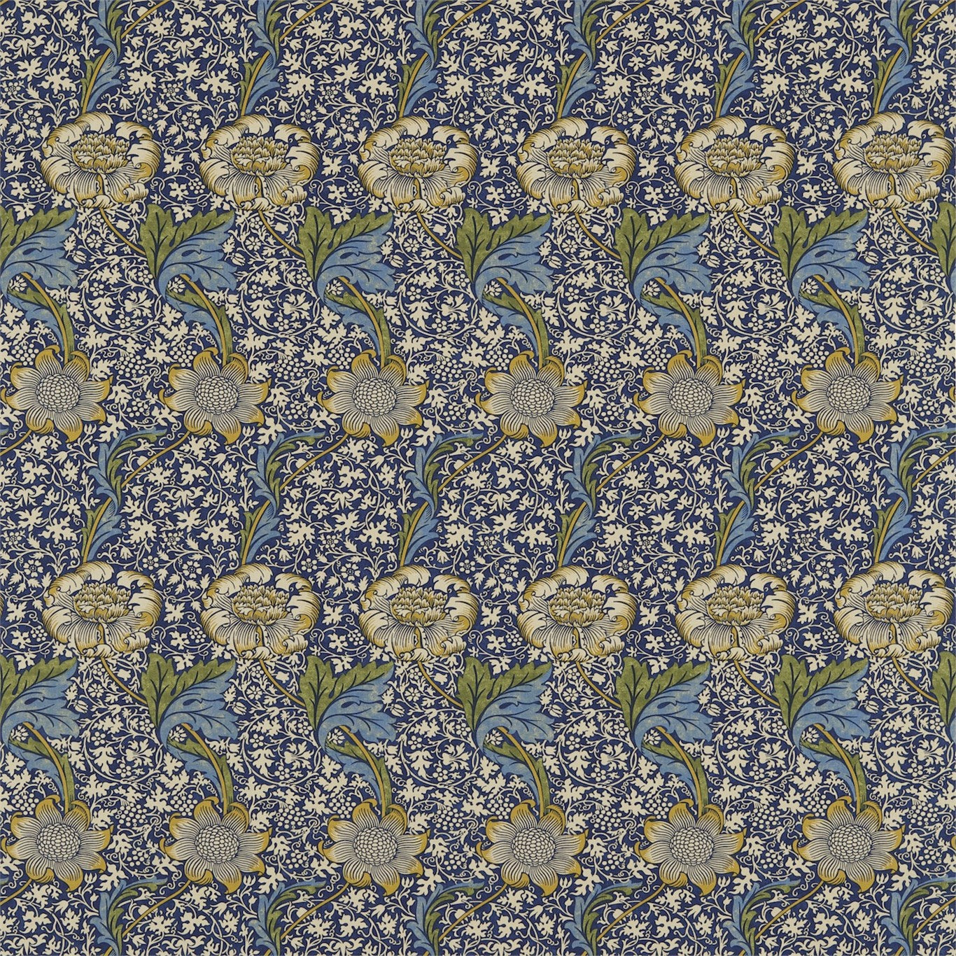 Morris & Co Kennet Indigo/Gold 220322 Fabric DM6F220322