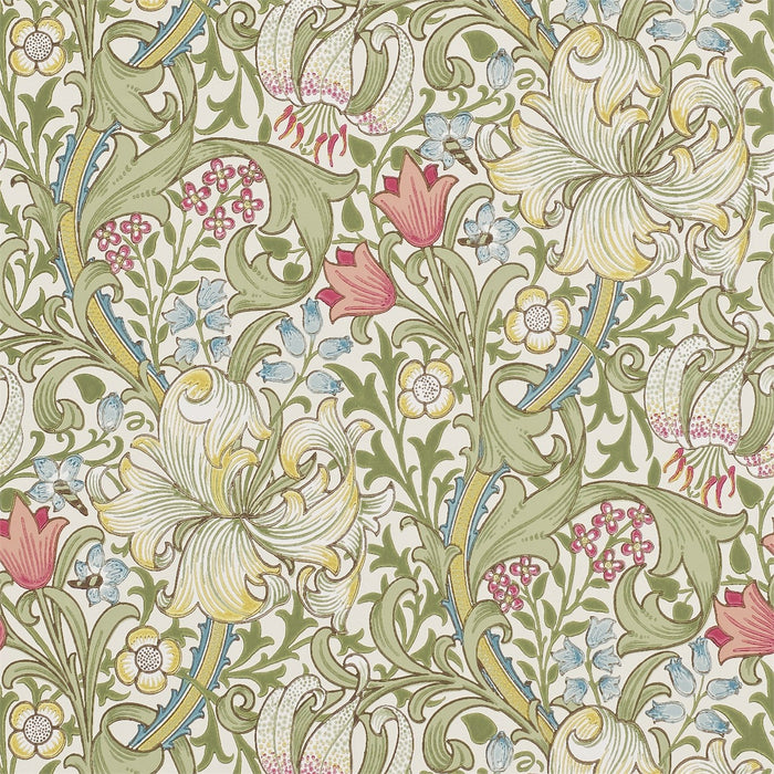 Morris & Co Golden Lily Green/Red 210398 Wallpaper DM6P210398