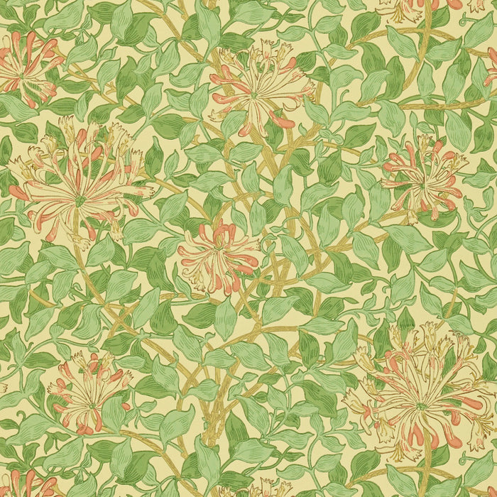 Morris & Co Honeysuckle Green/Beige/Pink HS103 Wallpaper DMC1HS103