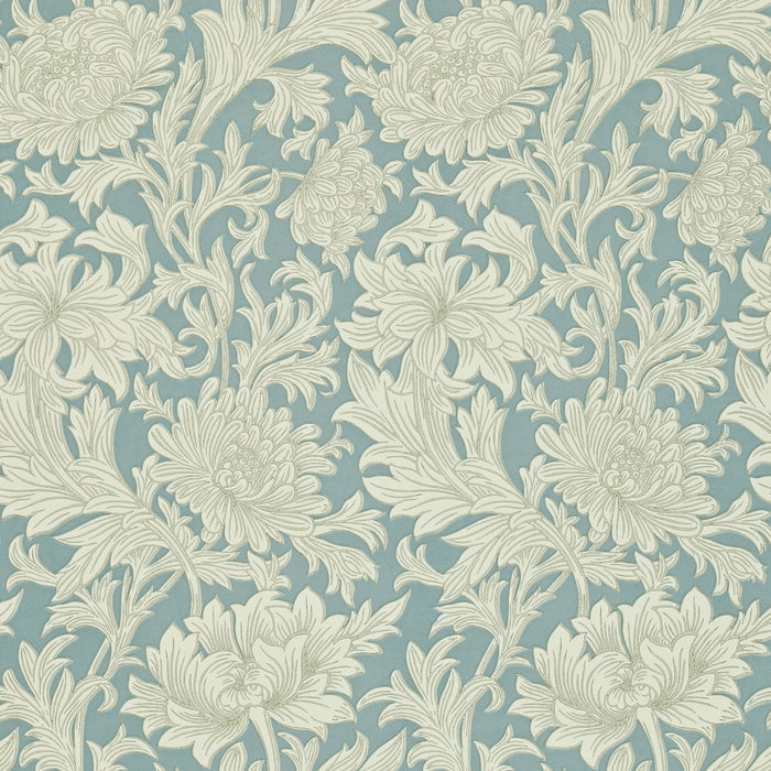 Morris & Co Chrysanthemum Toile China Blue/Cream CH101 Wallpaper DMOWCH101