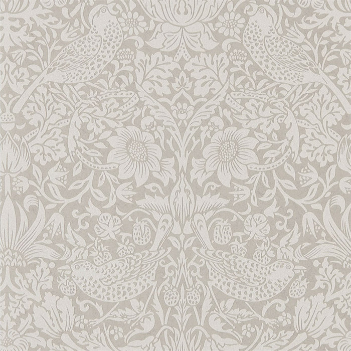 Morris & Co Pure Strawberry Thief Silver/Stone 216017 Wallpaper DMPU216017