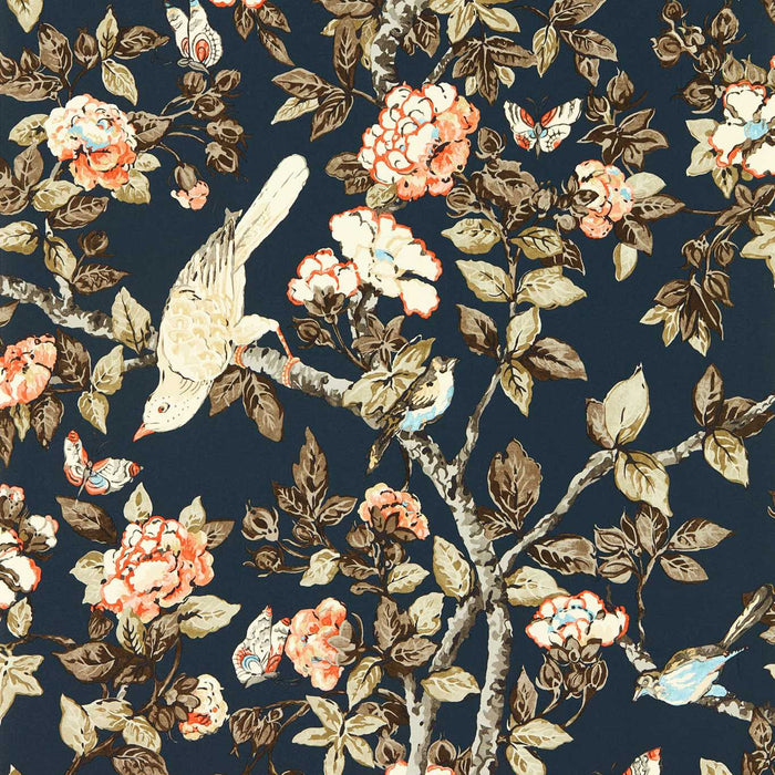 Sanderson Caverley Indigo Blue/Rowan Berry 217037 Wallpaper DOSW217037