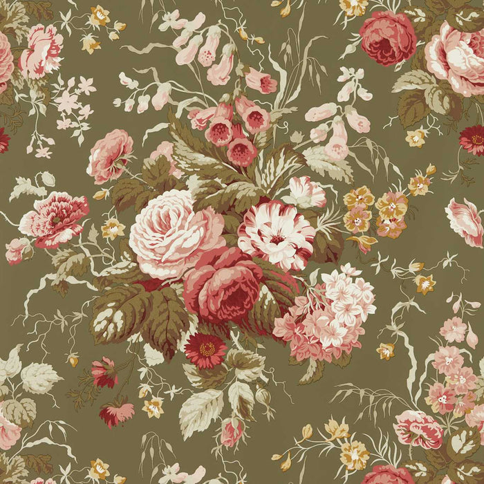 Sanderson Stapleton Park Olive/Bengal Red 217046 Wallpaper DOSW217046