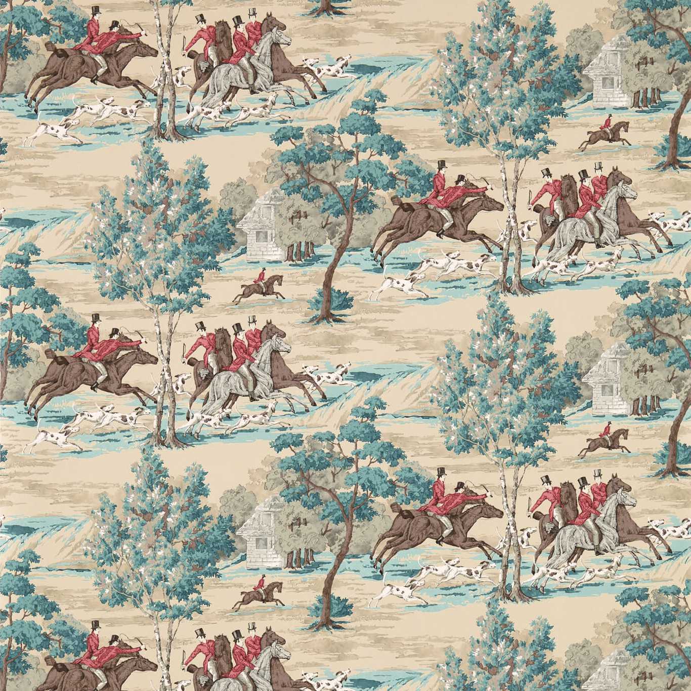 Sanderson Tally Ho Teal/Ruby 214597 Wallpaper DVIN214597