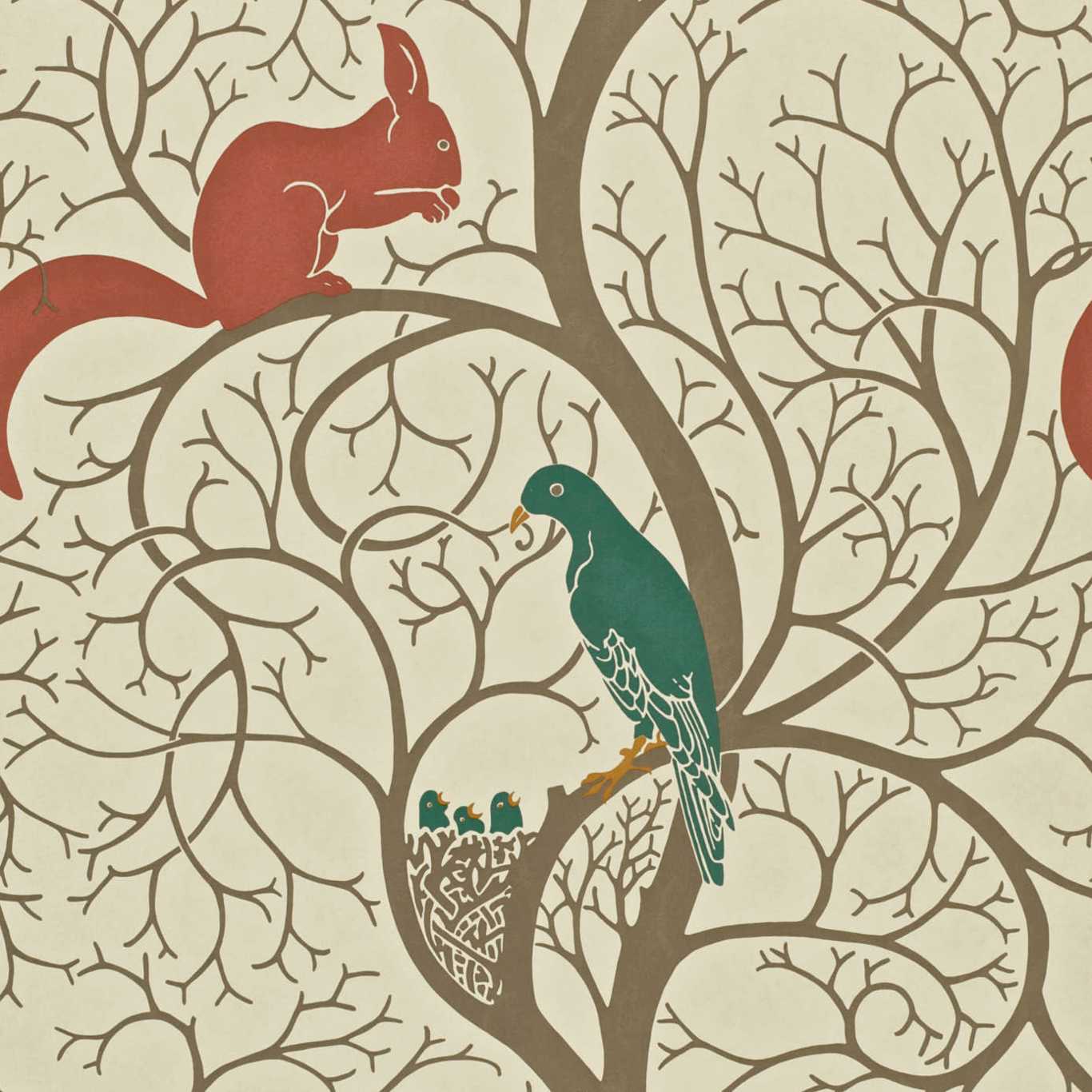 Sanderson Squirrel & Dove Teal/ Red SQ102 Wallpaper DVIWSQ102