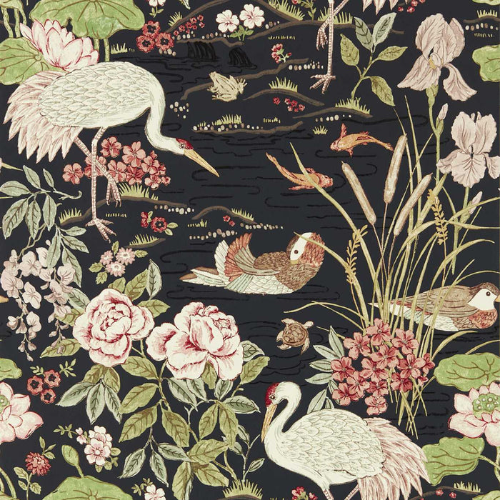 Sanderson Crane & Frog Ink Black/Multi 217123 Wallpaper DWAW217123