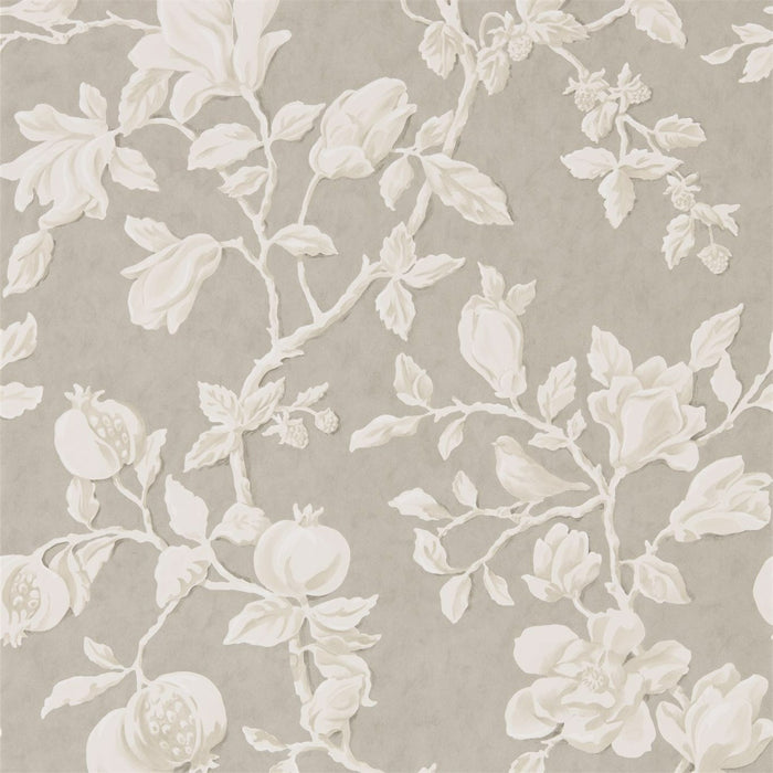 Sanderson Magnolia & Pomegranate Silver/Linen 215722 Wallpaper DWOW215722