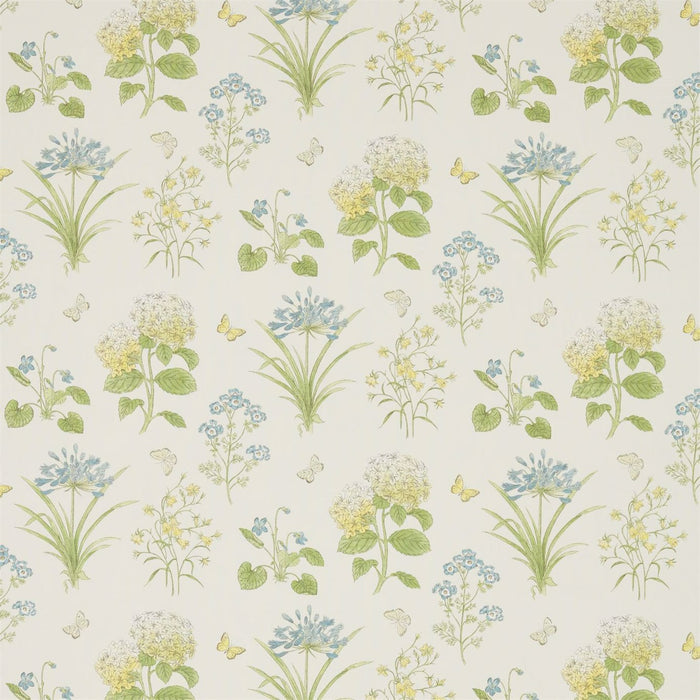 Sanderson Harebells & Violets Lemon/Teal 225520 Fabric DWOW225520