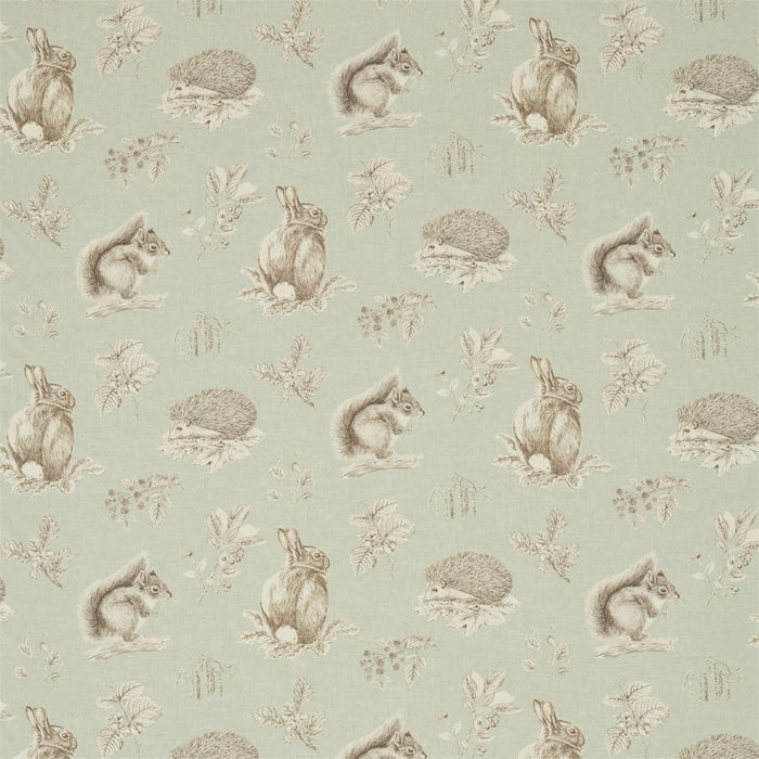 Sanderson Squirrel & Hedgehog Seaspray/Charcoal 225522 Fabric DWOW225522