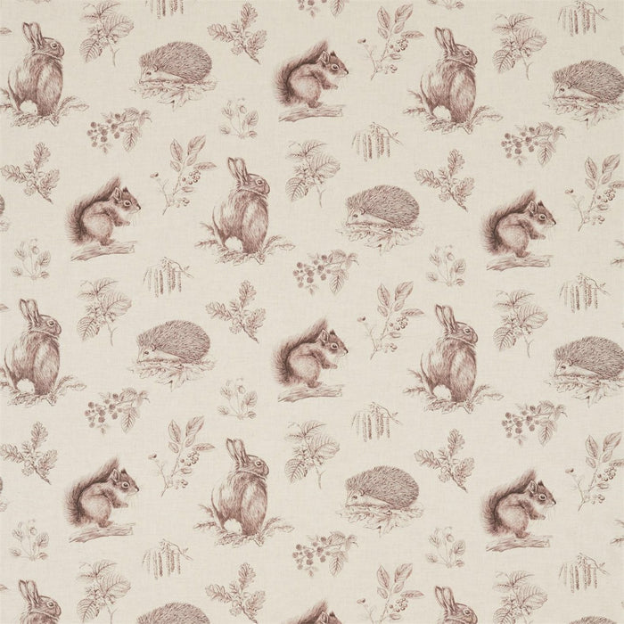 Sanderson Squirrel & Hedgehog Walnut/Linen 225523 Fabric DWOW225523