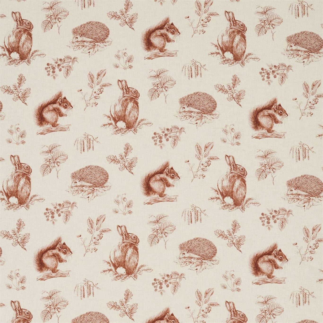 Sanderson Squirrel & Hedgehog Henna/Wheat 225524 Fabric DWOW225524