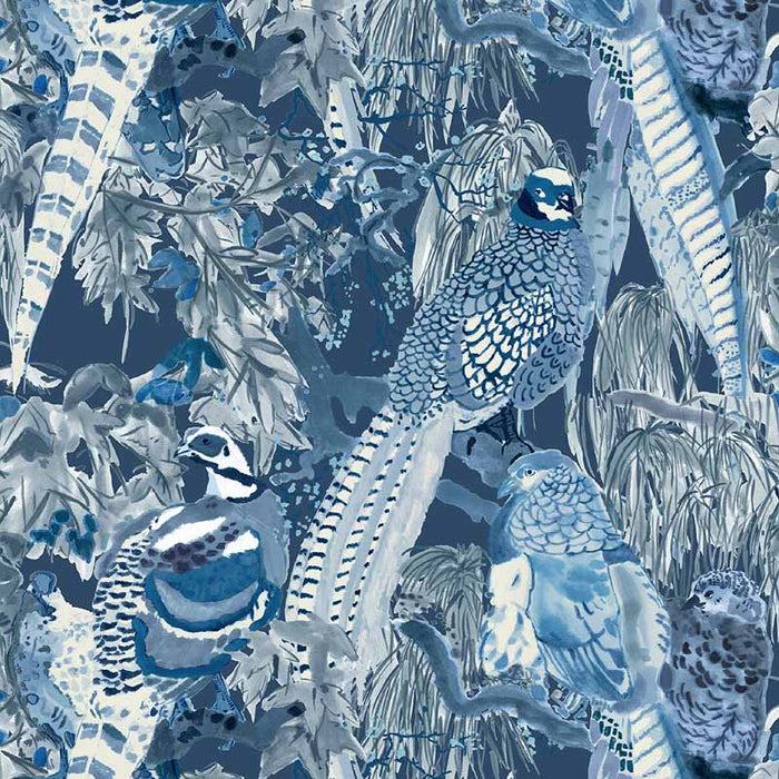 Mulberry Home Game Birds Indigo Wallpaper FG101.H10.0