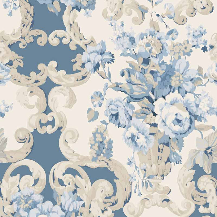 Mulberry Home Floral Rococo Blue Wallpaper FG103.H101.0