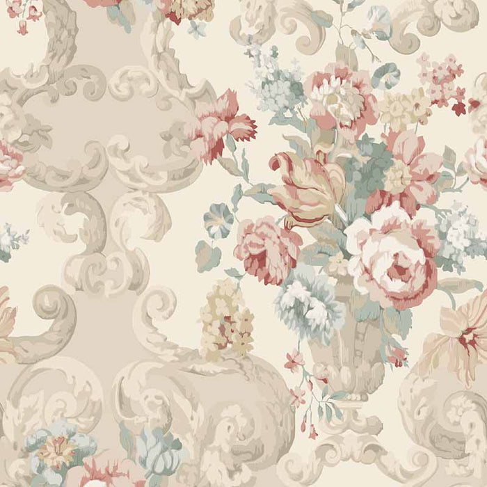 Mulberry Home Floral Rococo Lovat/Red Wallpaper FG103.R114.0