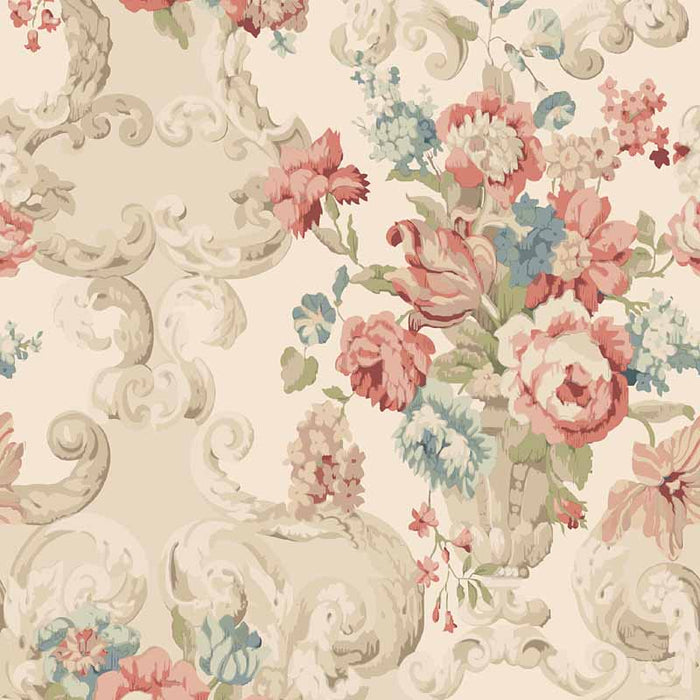 Mulberry Home Floral Rococo Red/Green Wallpaper FG103.V117.0