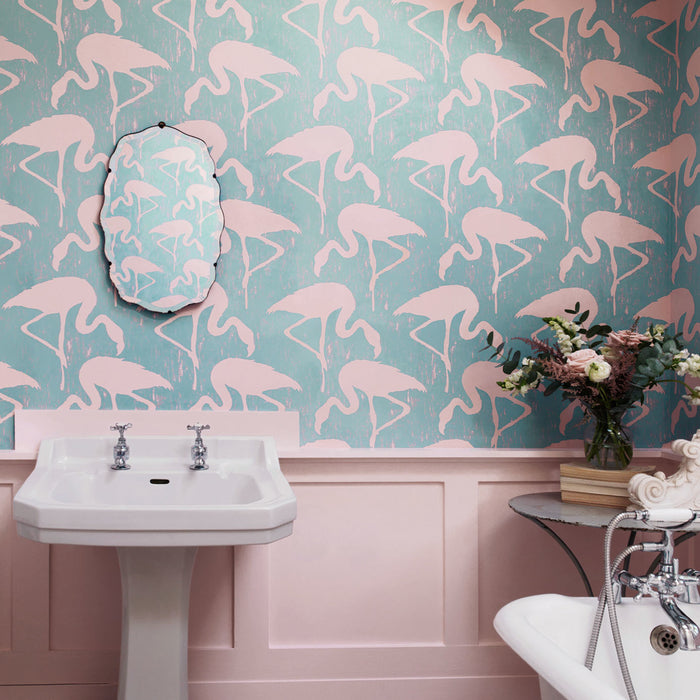 Sanderson Flamingos Turquoise/Pink 214569 Wallpaper DVIN214569