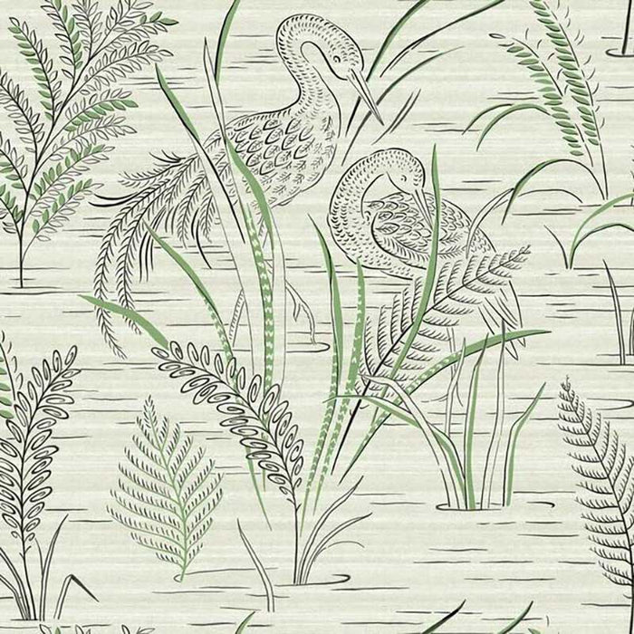 York Fernwater Cranes Black/Green Wallpaper GR5952