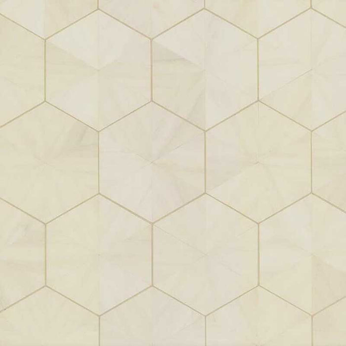 York Hexagram Wood Veneer Off White Wallpaper HO2101