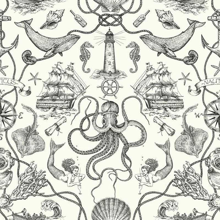 York Deep Sea Toile Black Wallpaper HO3360