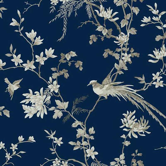 York Bird And Blossom Chinoserie Blue Wallpaper KT2171