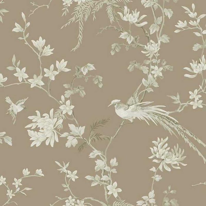 York Bird And Blossom Chinoserie Brown Wallpaper KT2172