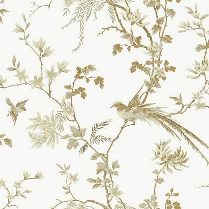 York Bird And Blossom Chinoserie White/Gold Wallpaper KT2174